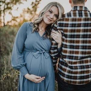 Pink Blush Maternity Dress - Steel Blue